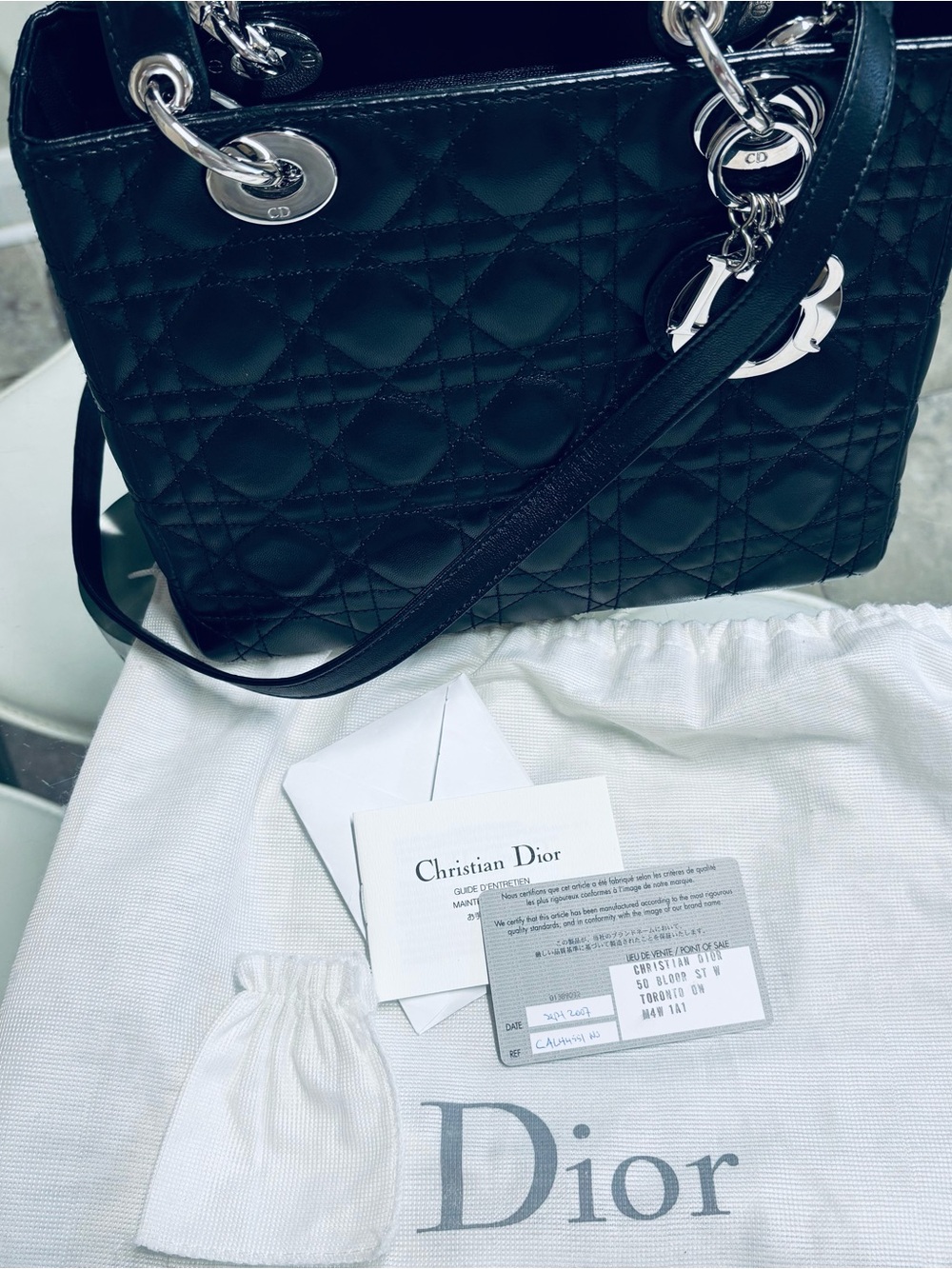 Dior Black Quilted Lady Dior Top-Handle Satchel with Silver Hardware - Picture 8 of 8